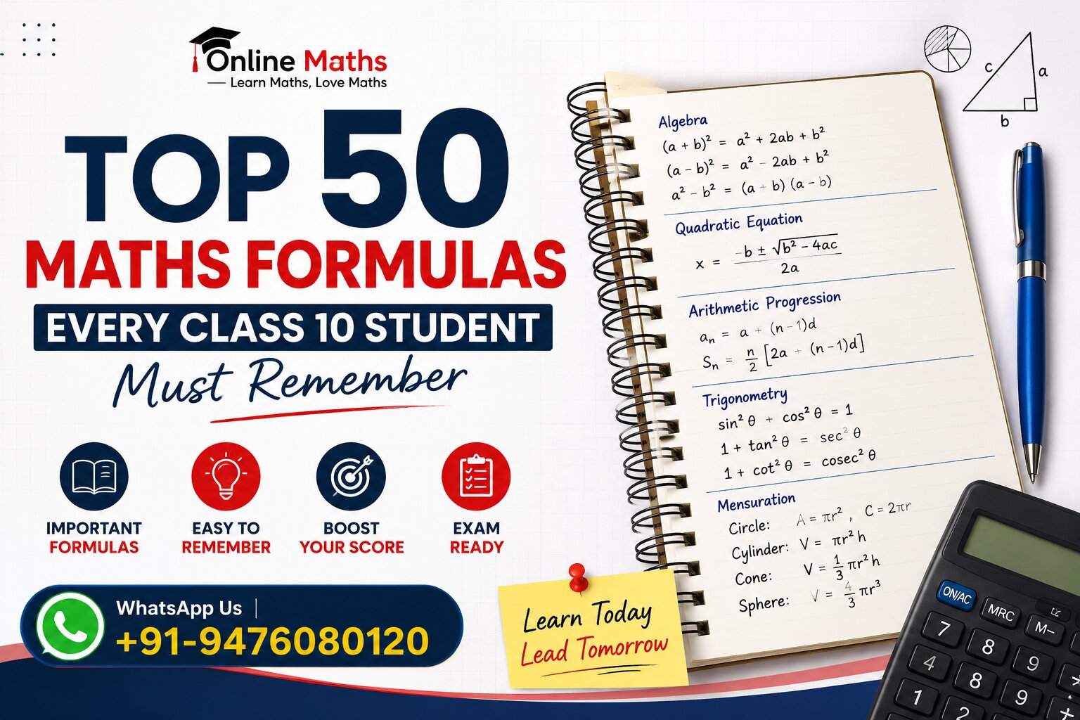 Top 50 Maths Formulas Every Class 10 Student Must Remember (2026 Guide)