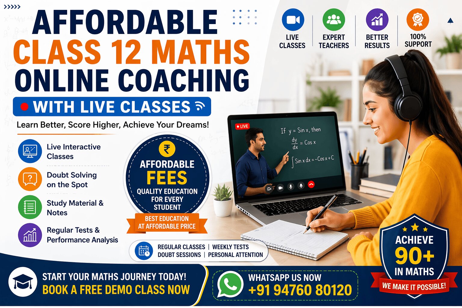 Affordable Class 12 Maths Online Coaching with Live Classes